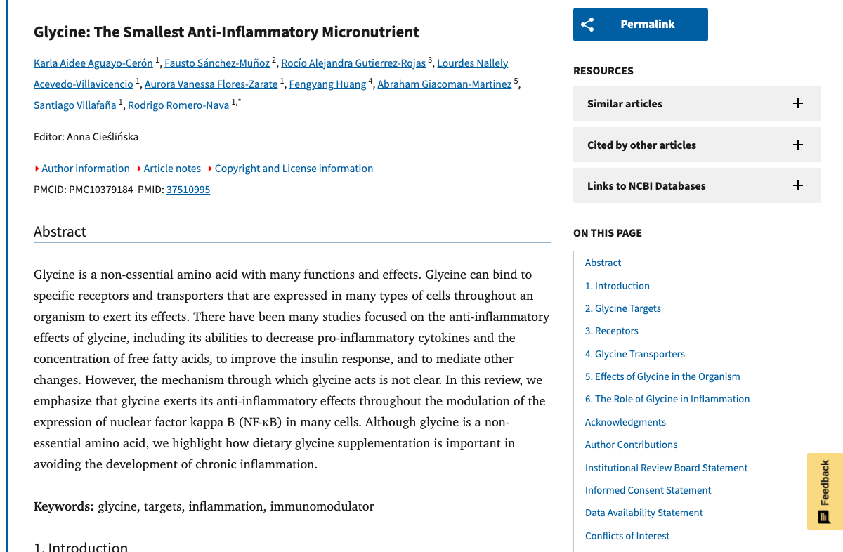 Title and abstract of Glycine: The Smallest Anti-Inflammatory Micronutrient.