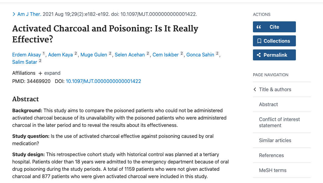 Title and abstract of Activated Charcoal and Poisoning: Is It Really Effective?