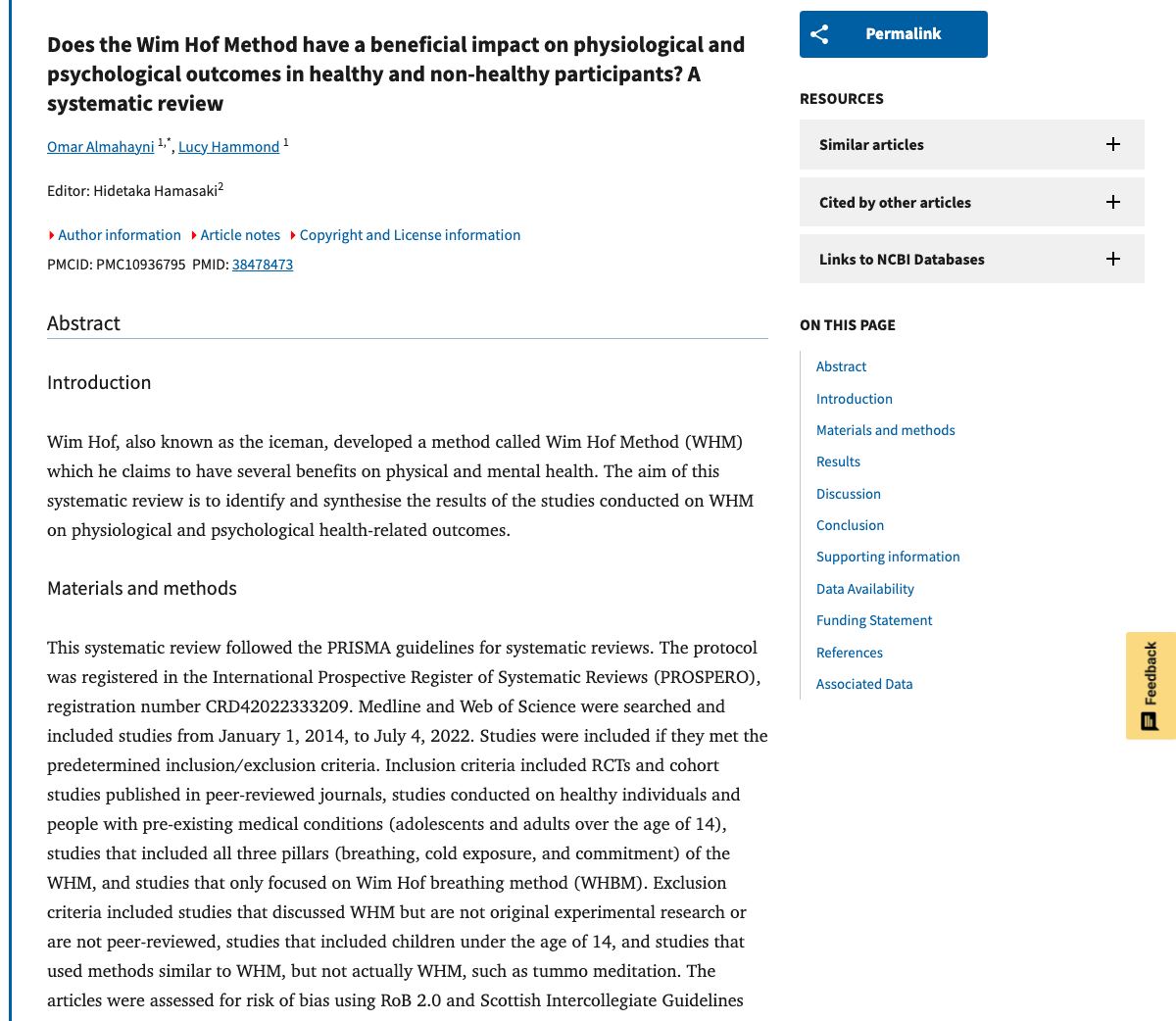 Title and abstract of Does the Wim Hof Method have a beneficial impact on physiological and psychological outcomes in healthy and non-healthy participants? A systematic review.