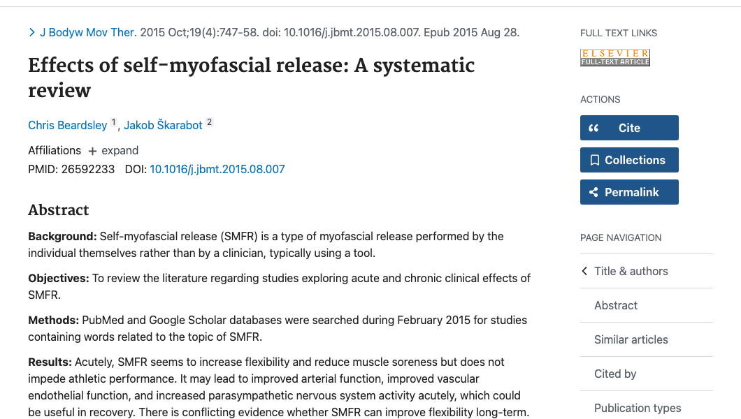 Title and abstract of Effects of self-myofascial release: A systematic review