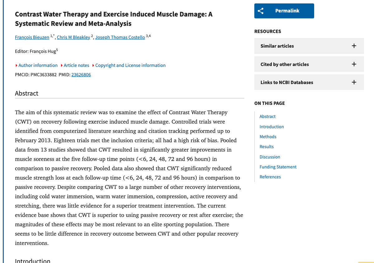 Title and abstract of Contrast water therapy and exercise induced muscle damage: a systematic review and meta-analysis