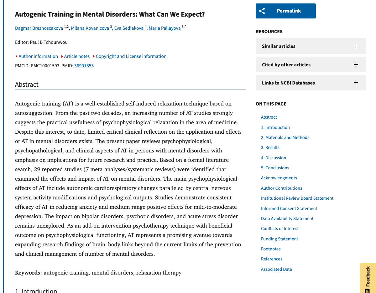 Title and abstract of Autogenic Training in Mental Disorders: What Can We Expect?