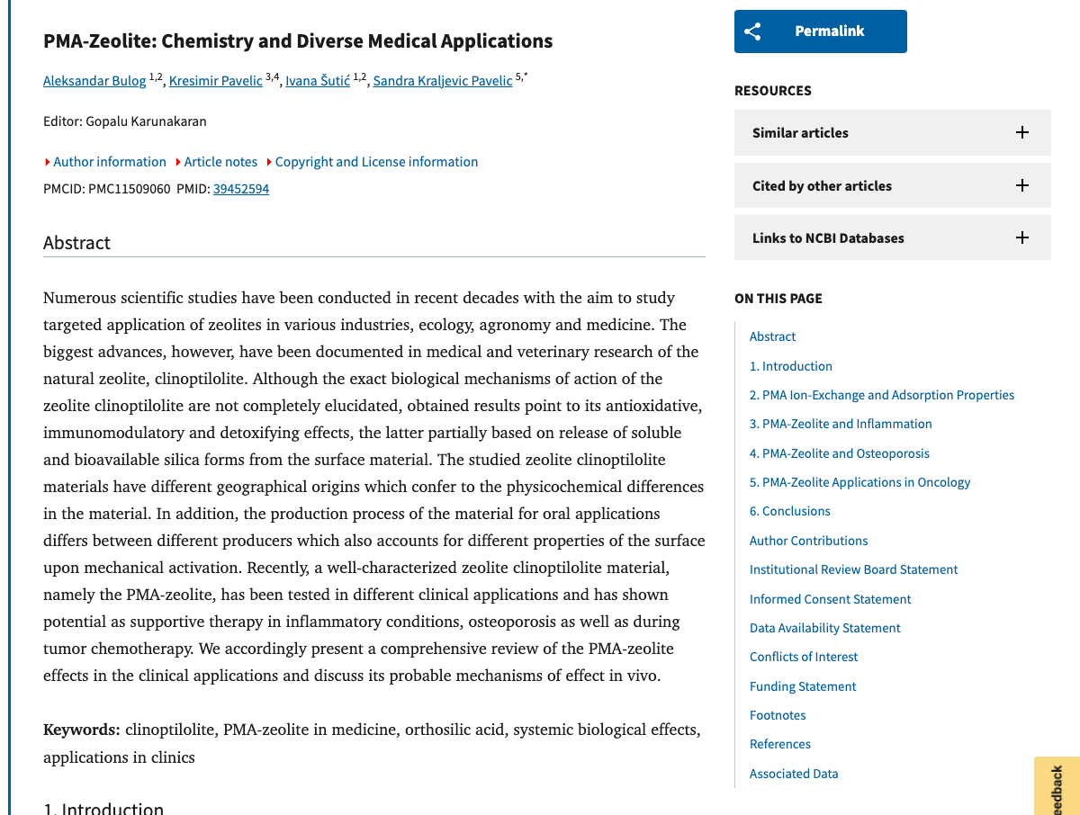 Title and abstract of PMA-Zeolite: Chemistry and Diverse Medical Applications.