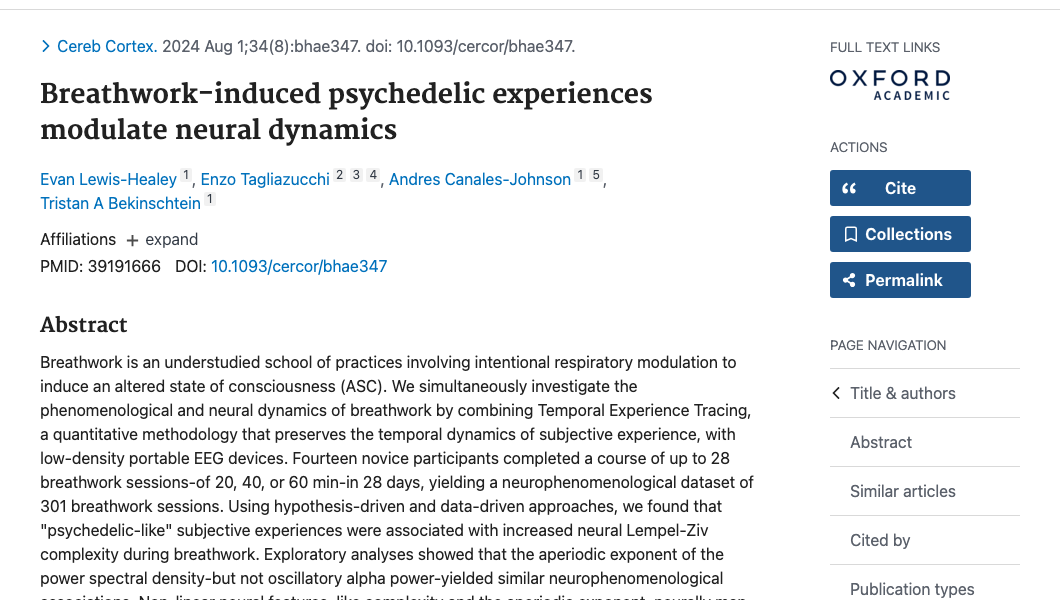 Title and abstract of Breathwork-Induced Psychedelic Experiences Modulate Neural Dynamics