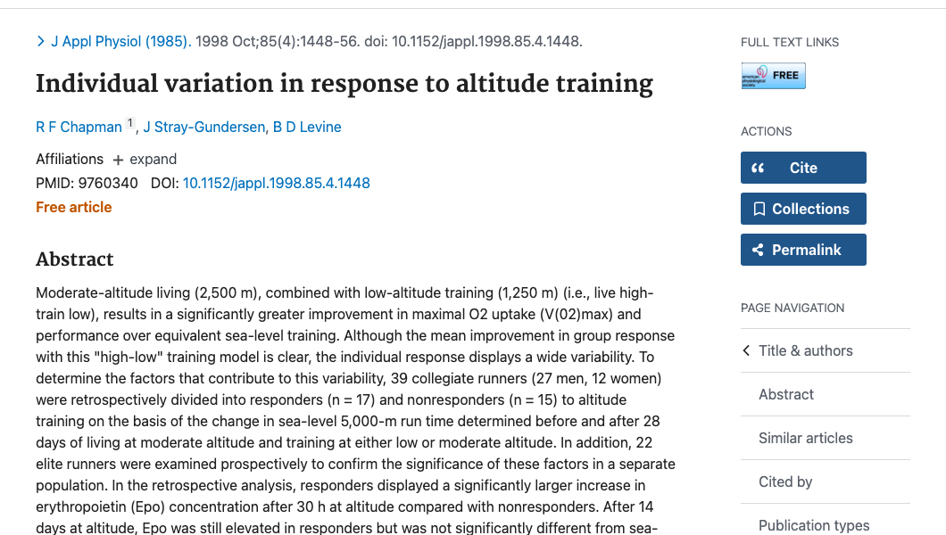 Title and abstract of Individual variation in response to altitude training