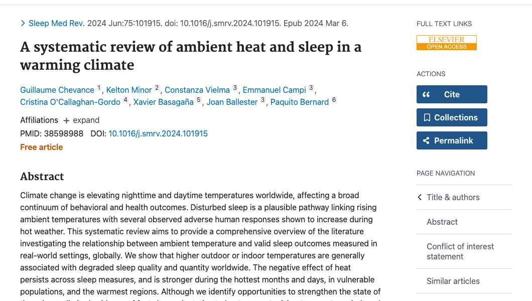 Title and abstract of A systematic review of ambient heat and sleep in a warming climate.