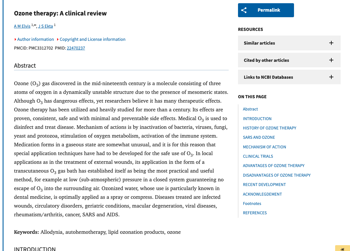 Title and abstract of Ozone therapy: A clinical review