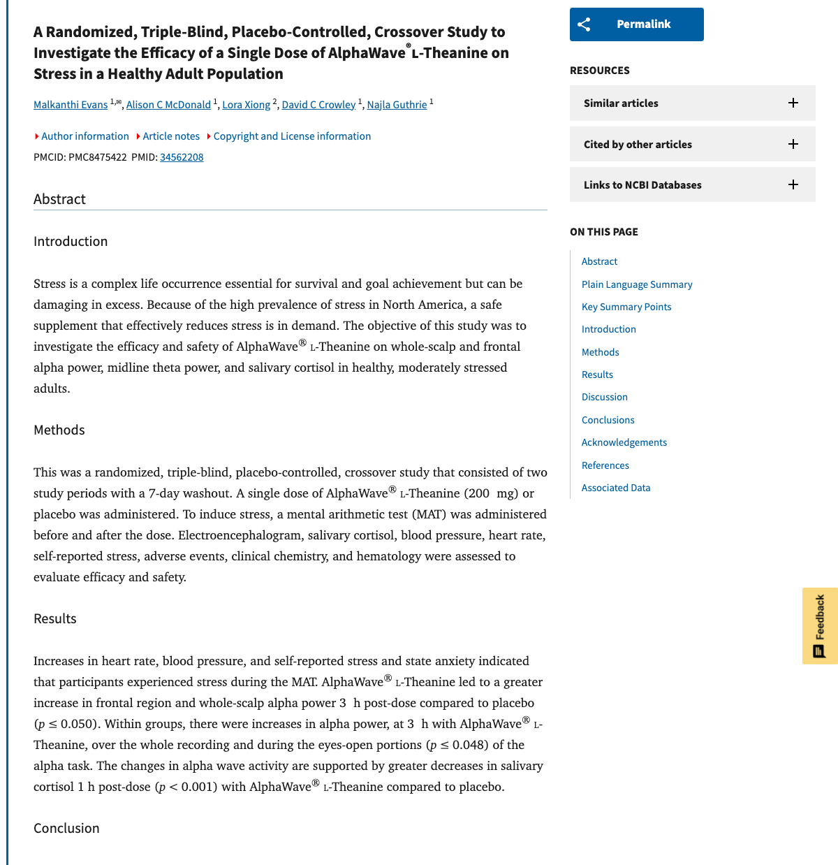Title and abstract of A Randomized, Triple-Blind, Placebo-Controlled, Crossover Study to Investigate the Efficacy of a Single Dose of AlphaWave