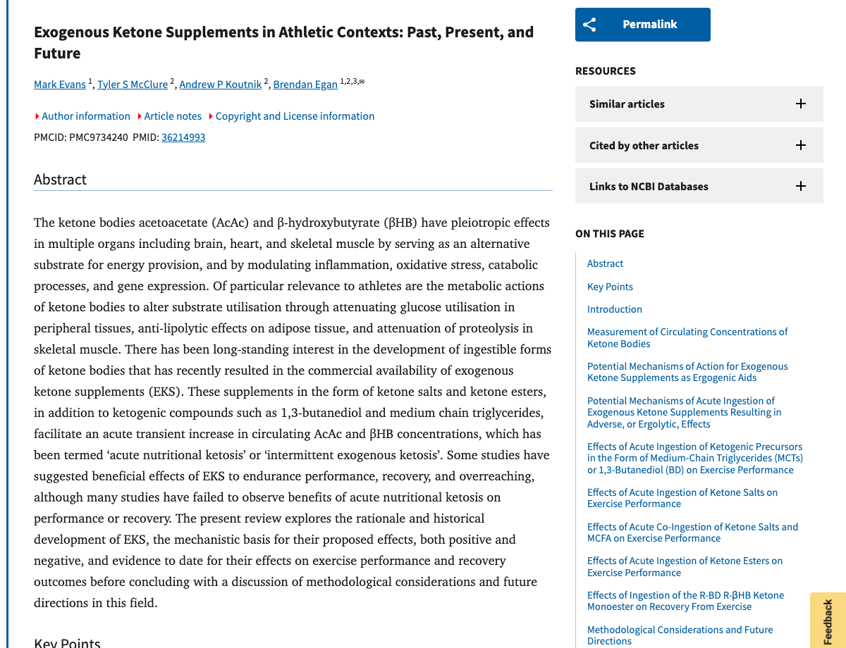 Title and abstract of Exogenous Ketone Supplements in Athletic Contexts: Past, Present, and Future.