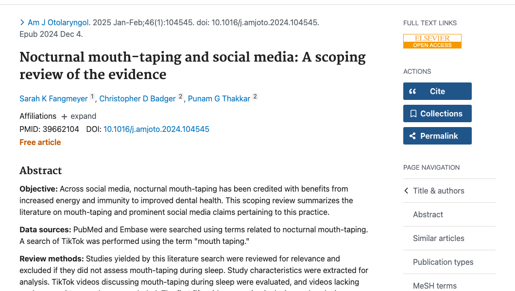 Title and abstract of Nocturnal mouth-taping and social media: A scoping review of the evidence.