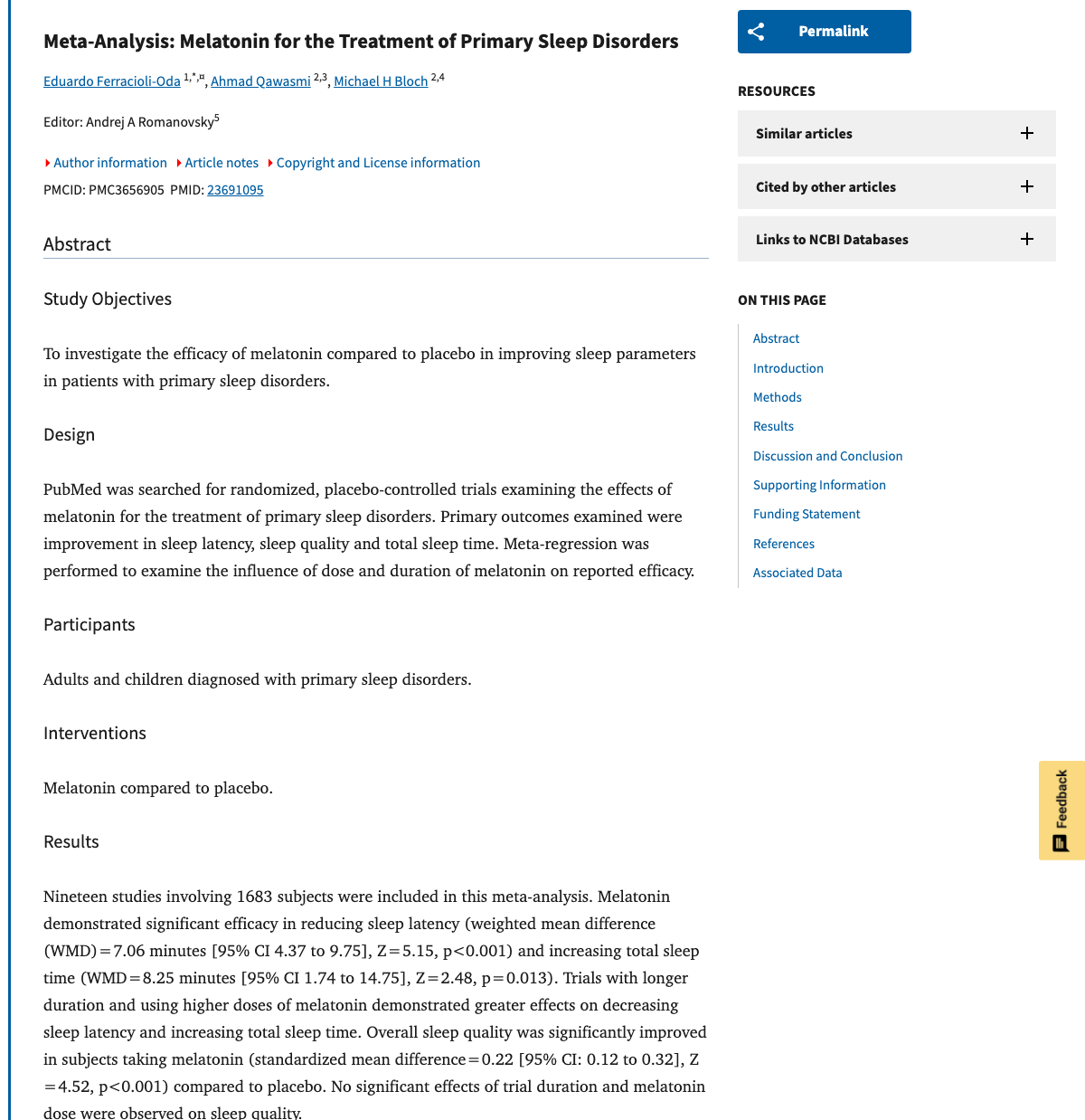 Title and abstract of Meta-analysis: melatonin for the treatment of primary sleep disorders