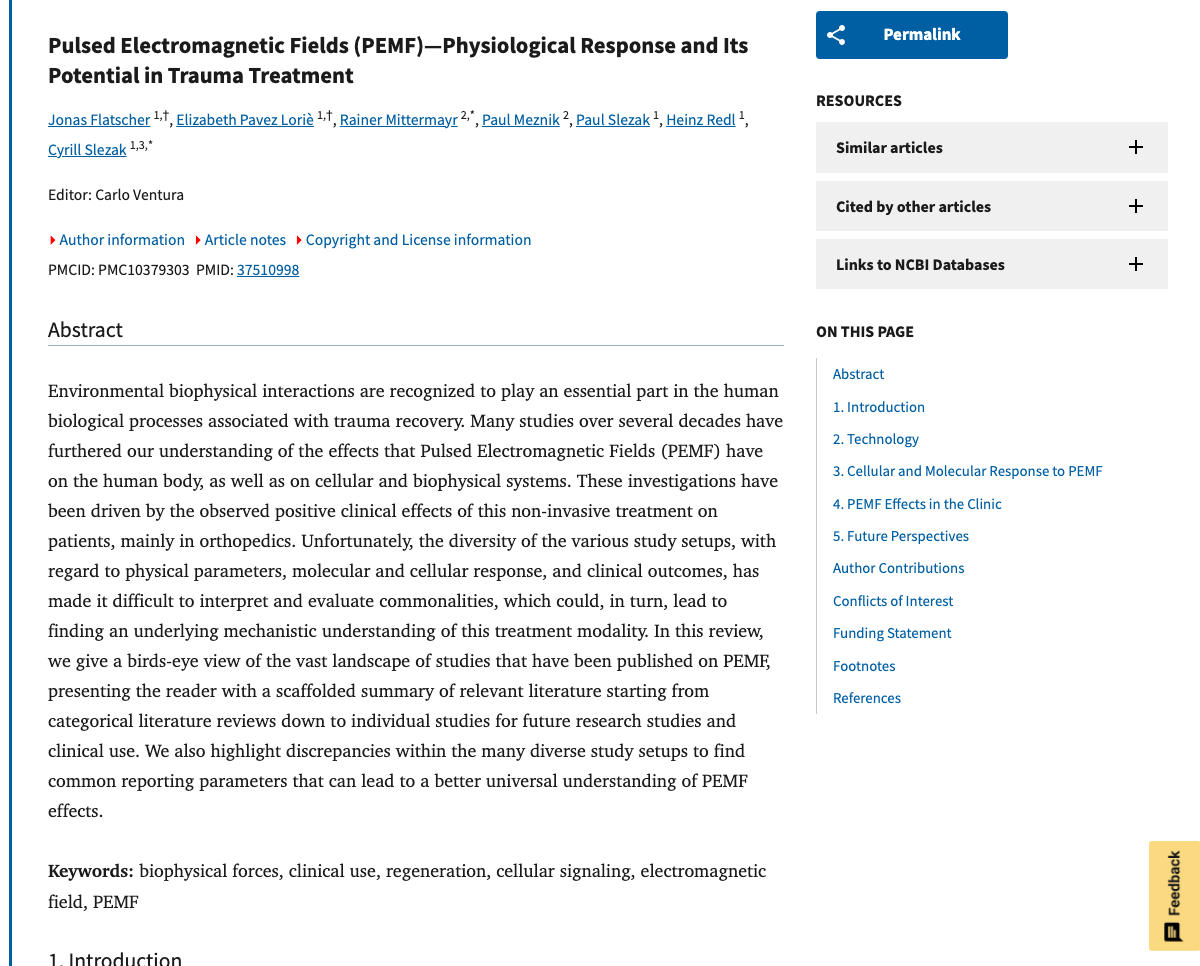 Title and abstract of Pulsed Electromagnetic Fields (PEMF)-Physiological Response and Its Potential in Trauma Treatment