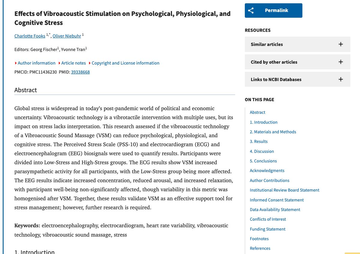 Title and abstract of Effects of Vibroacoustic Stimulation on Psychological, Physiological, and Cognitive Stress