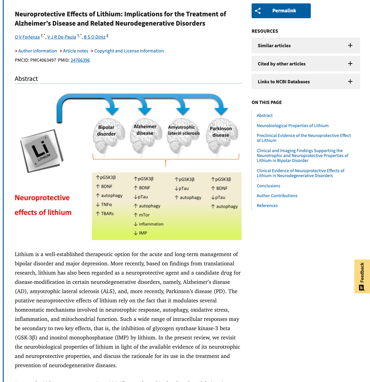 Title and abstract of Neuroprotective effects of lithium: implications for the treatment of Alzheimer's disease and related neurodegenerative disorders