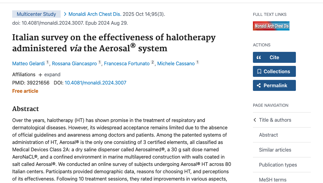 Title and abstract of Italian survey on the effectiveness of halotherapy administered 