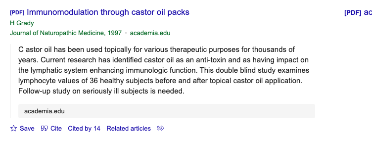 Title and abstract of Immunomodulation Through Castor Oil Packs