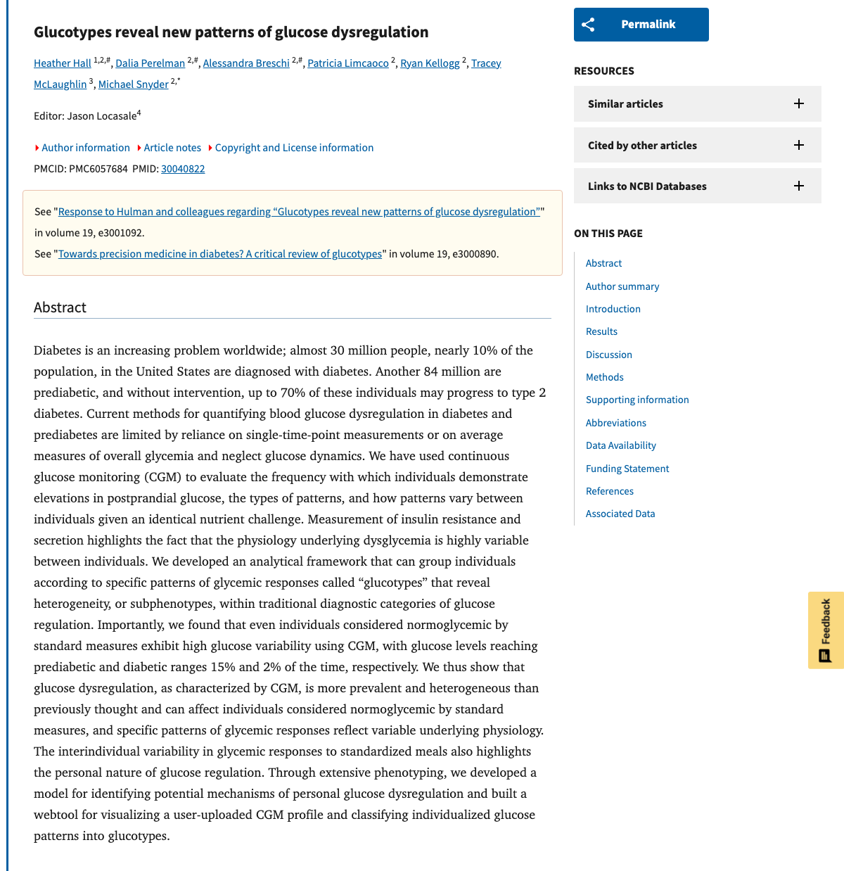 Title and abstract of Glucotypes reveal new patterns of glucose dysregulation