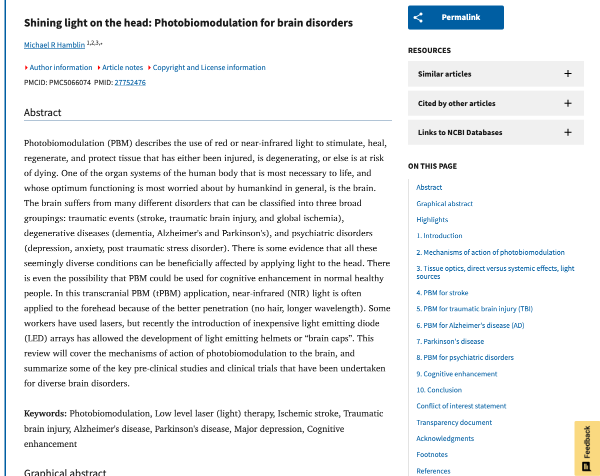 Title and abstract of Shining light on the head - Photobiomodulation for brain disorders