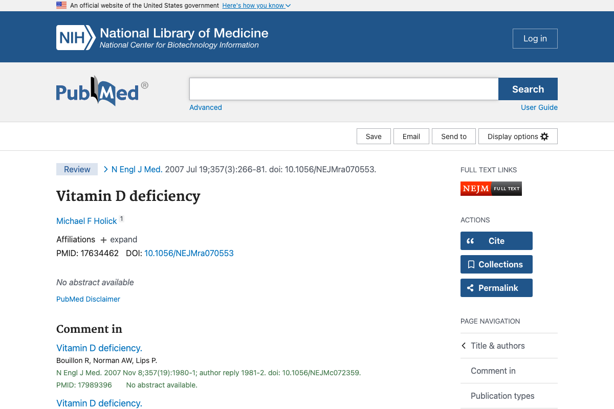 Title and abstract of Vitamin D deficiency