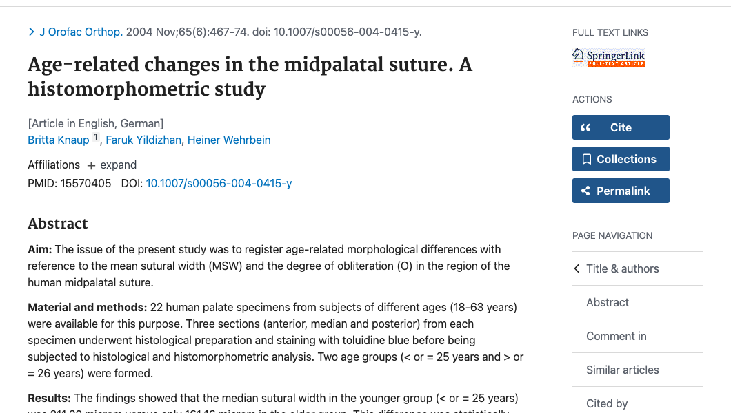Title and abstract of Age-related changes in the midpalatal suture: A histomorphometric study