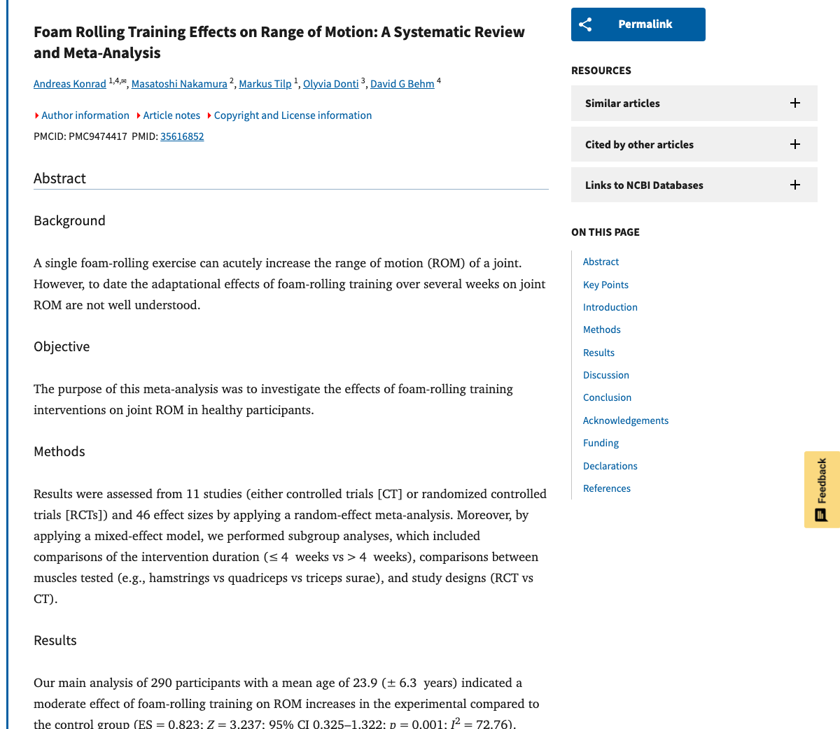 Title and abstract of Foam Rolling Training Effects on Range of Motion: A Systematic Review and Meta-Analysis.