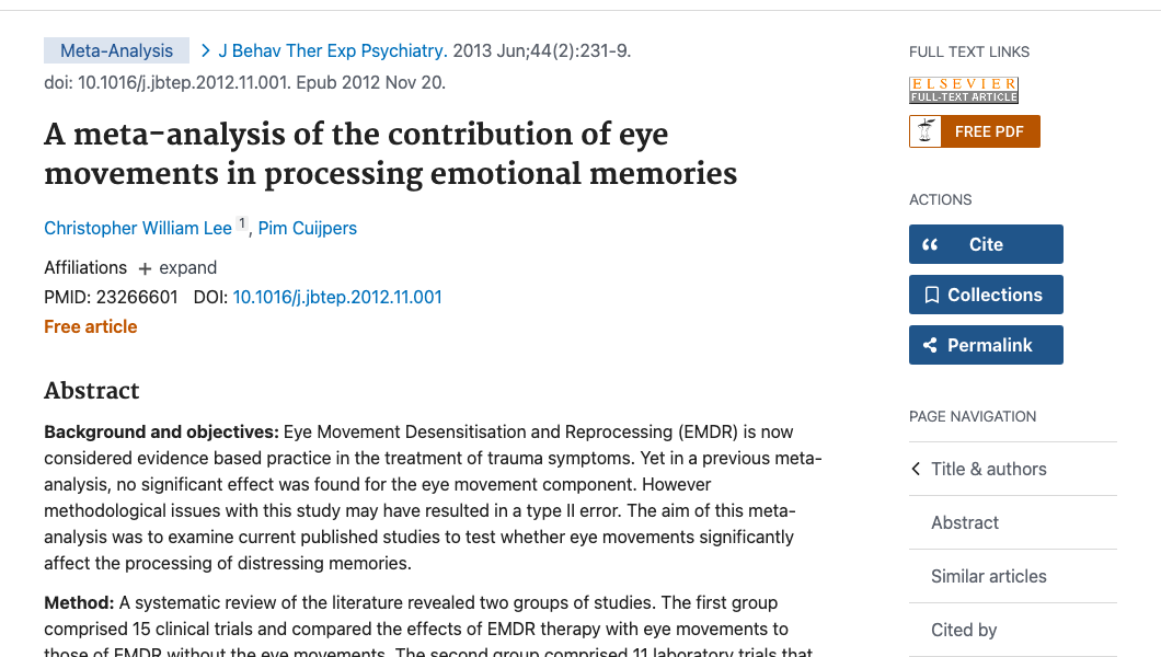 Title and abstract of A meta-analysis of the contribution of eye movements in processing emotional memories