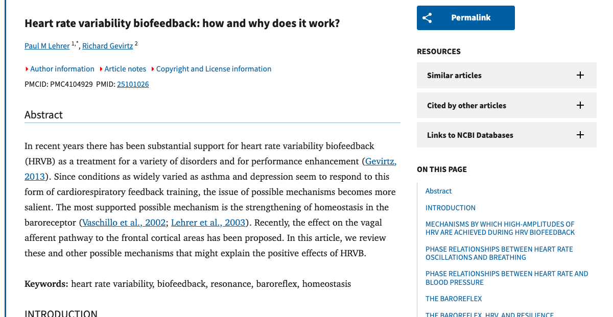 Title and abstract of Heart Rate Variability Biofeedback: How and Why Does It Work?