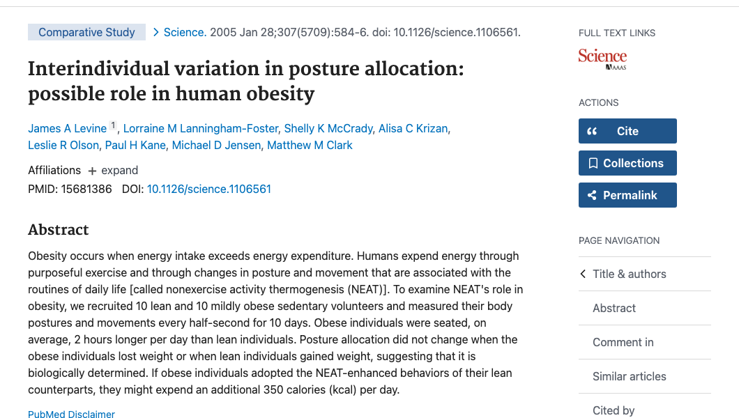 Title and abstract of Interindividual Variation in Posture Allocation: Possible Role in Human Obesity