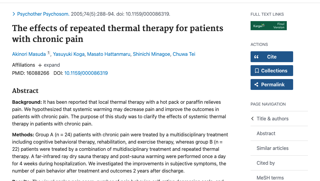 Title and abstract of The effects of repeated thermal therapy for patients with chronic pain