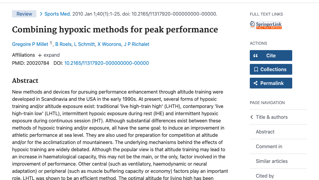 Title and abstract of Combining hypoxic methods for peak performance