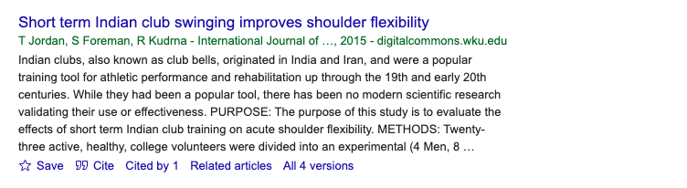 Title and abstract of Short Term Indian Club Swinging Improves Shoulder Flexibility
