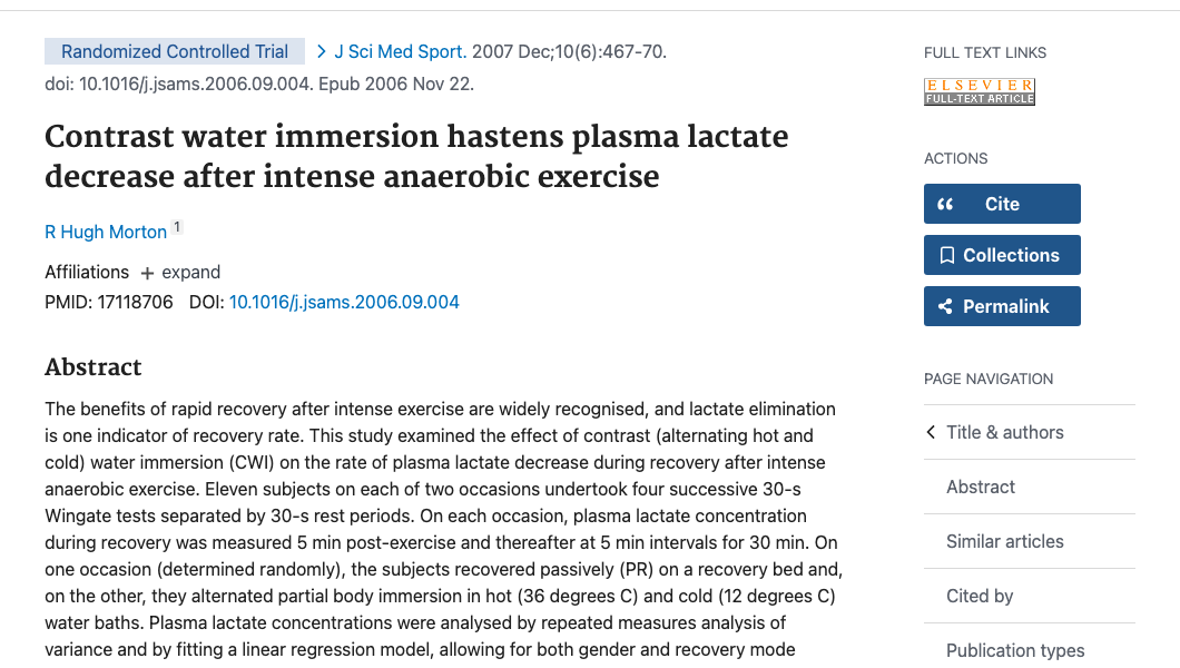 Title and abstract of Contrast water immersion hastens plasma lactate decrease after intense anaerobic exercise.