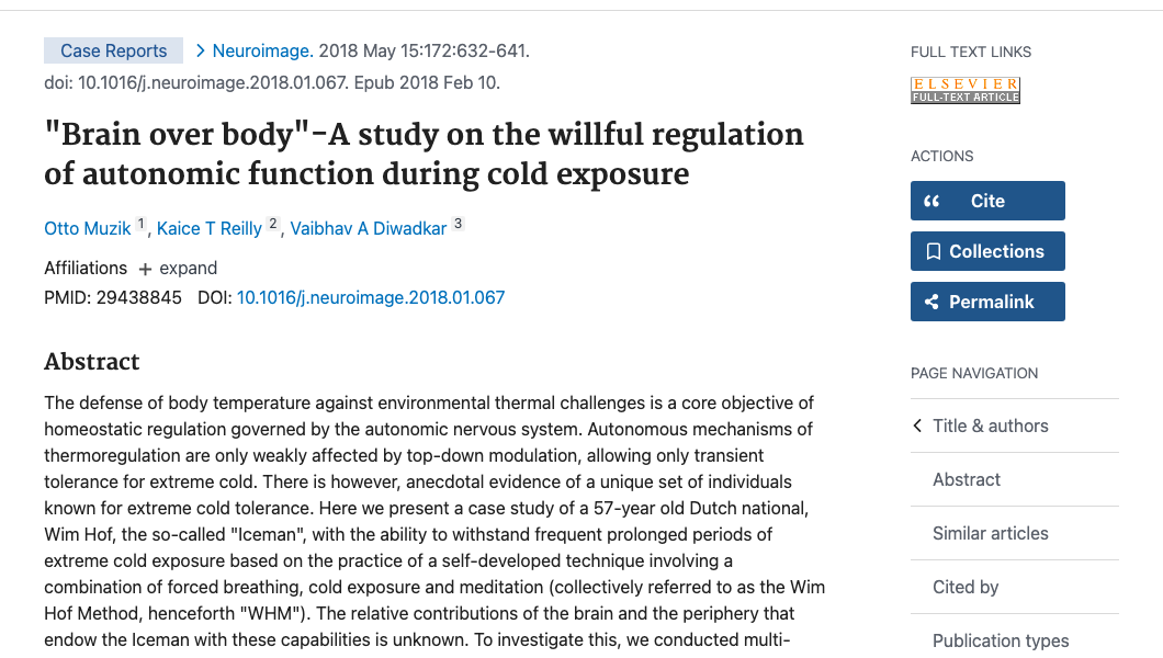 Title and abstract of 'Brain over body' - A study on the willful regulation of autonomic function during cold exposure