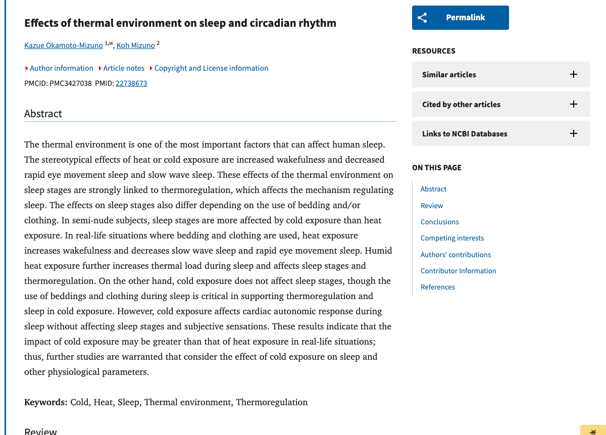 Title and abstract of Effects of thermal environment on sleep and circadian rhythm