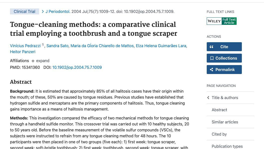 Title and abstract of Tongue cleaning methods: a comparative clinical trial employing a toothbrush and a tongue scraper