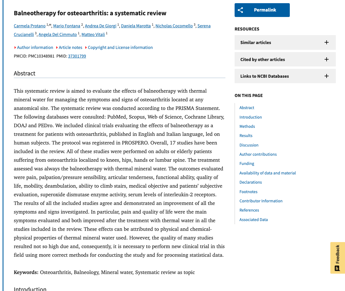 Title and abstract of Balneotherapy for osteoarthritis: a systematic review.