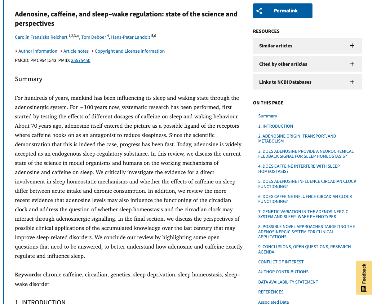 Title and abstract of Adenosine, caffeine, and sleep-wake regulation: state of the science and perspectives