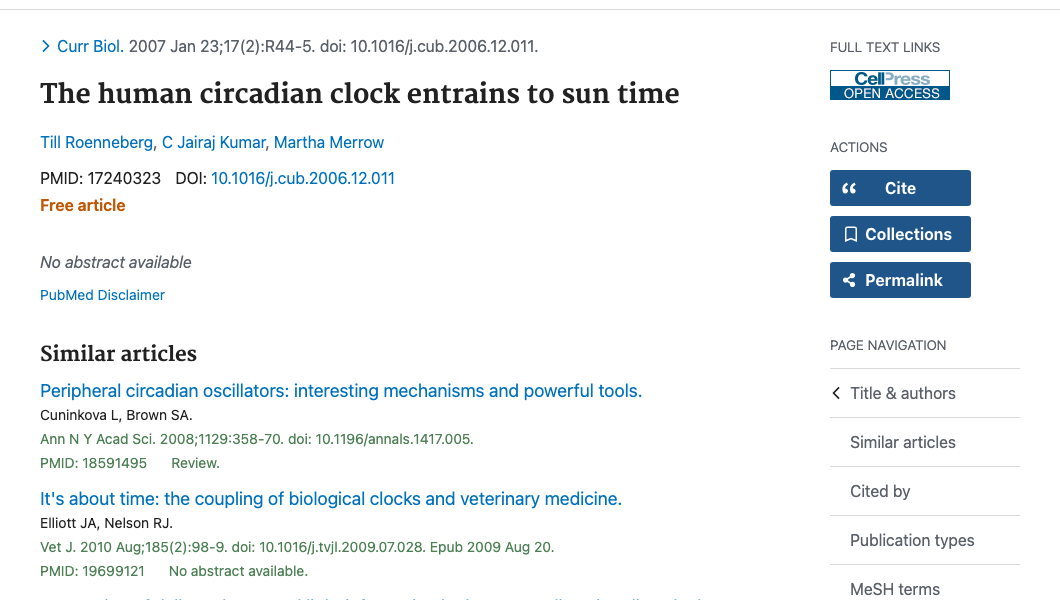 Title and abstract of The Human Circadian Clock Entrains to Sun Time