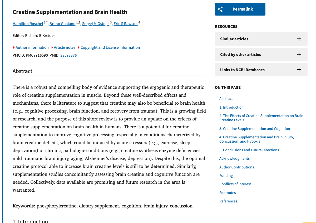 Title and abstract of Creatine Supplementation and Brain Health