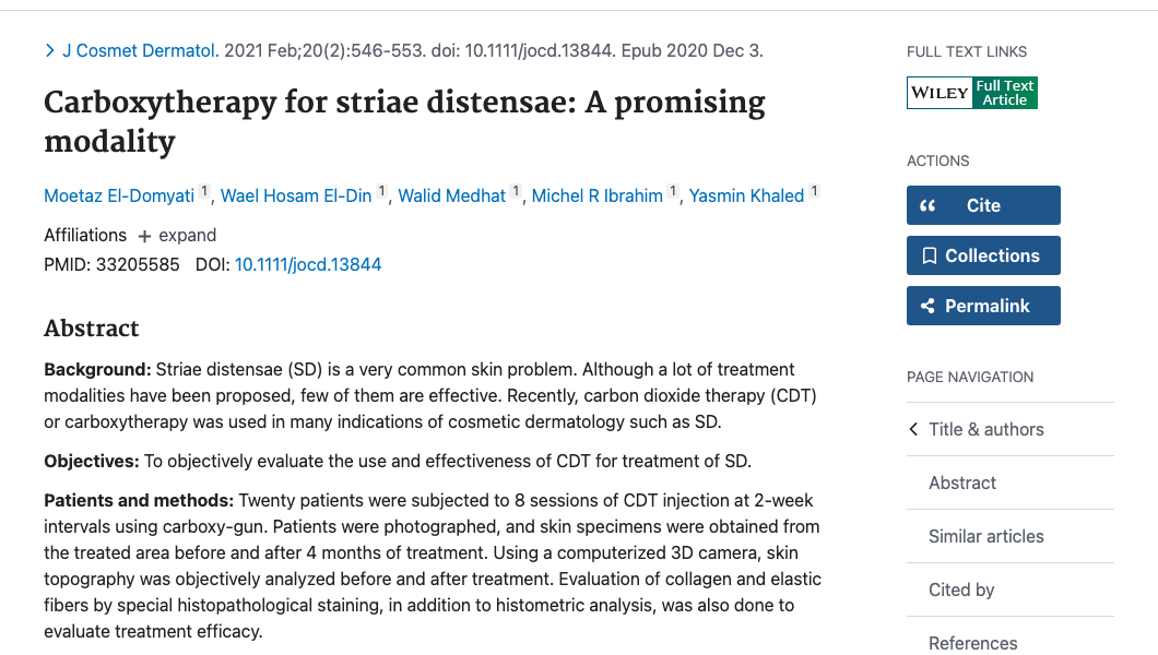 Title and abstract of Carboxytherapy for striae distensae: A promising modality