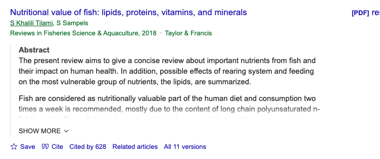 Title and abstract of Nutritional value of fish: lipids, proteins, vitamins, and minerals