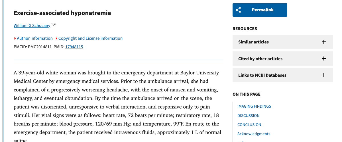 Title and abstract of Exercise-associated hyponatremia