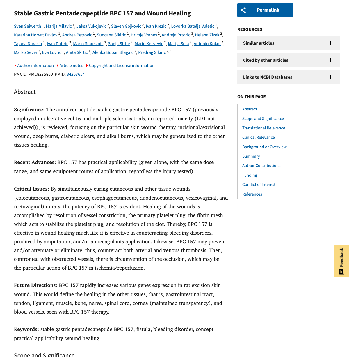 Title and abstract of Stable Gastric Pentadecapeptide BPC 157 and Wound Healing.