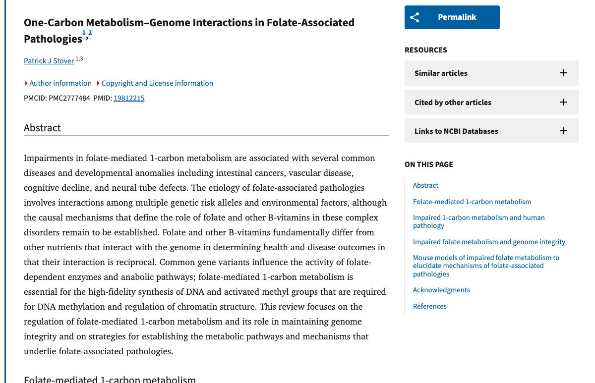 Title and abstract of One-carbon metabolism-genome interactions in folate-associated pathologies