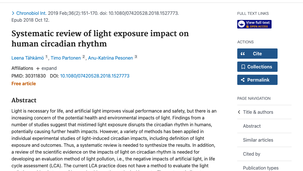 Title and abstract of Systematic review of light exposure impact on human circadian rhythm.