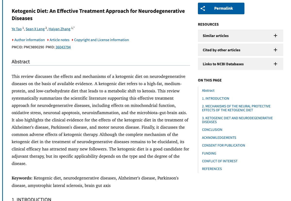 Title and abstract of Ketogenic Diet: An Effective Treatment Approach for Neurodegenerative Diseases.