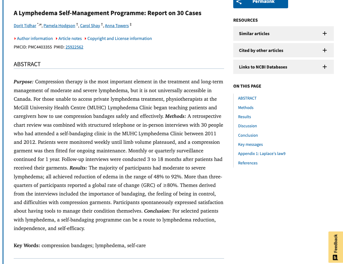 Title and abstract of A lymphedema self-management programme: report on 30 cases