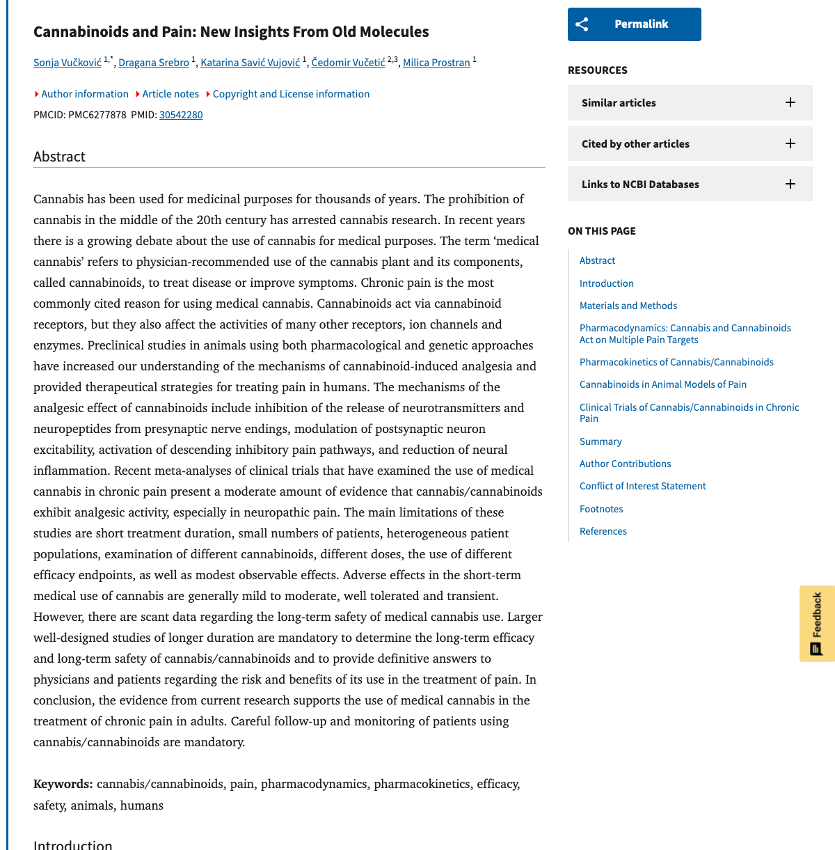 Title and abstract of Cannabinoids and Pain: New Insights From Old Molecules