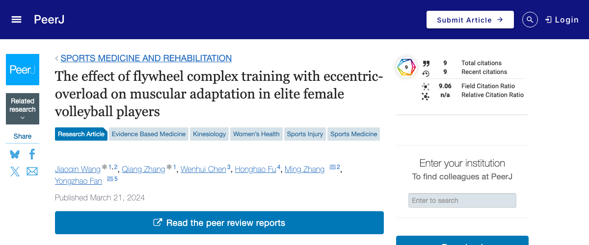 Title and abstract of The effect of flywheel complex training with eccentric-overload on muscular adaptation in elite female volleyball players.